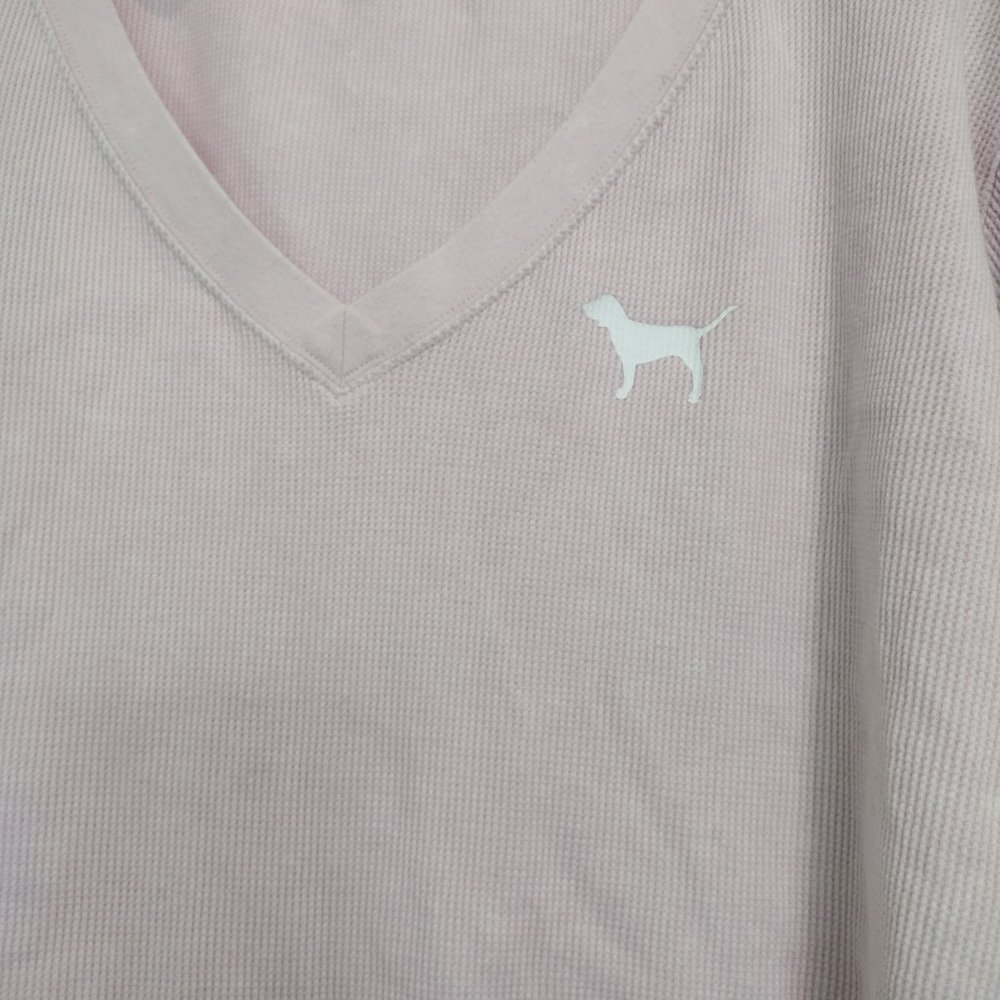 PINK Victoria's Secret oversized pink waffle cropped long-sleeve top, XS - Picture 4 of 5